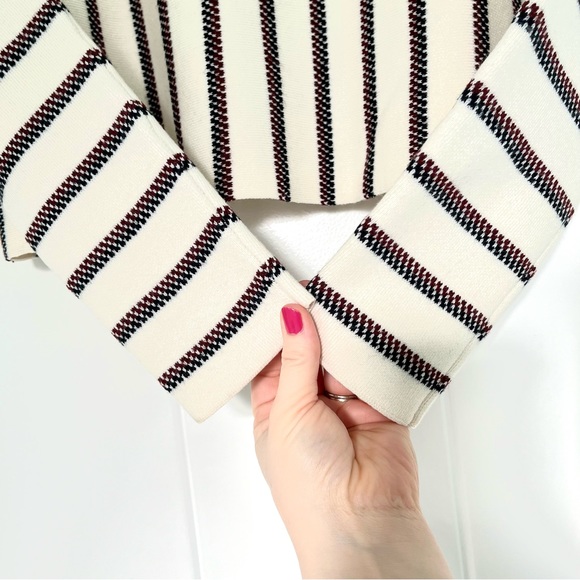 Maje Matina Jacquard Wool Blend Knit Boxy Striped Turtleneck in Ecru Size Small - Picture 5 of 14